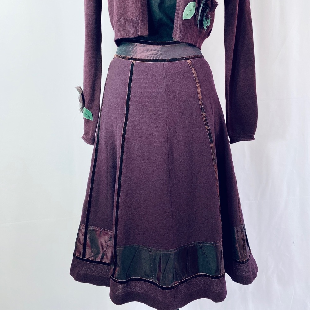 Teri Jon Wine Wool A-line Skirt Size 6 from Saks